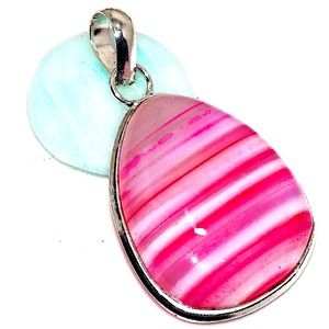 Botswana agate pendant 2" support in times of change 925 sterling silver plated